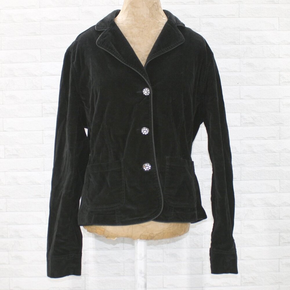 KIKIT JEANS Jacket Blazer Velvet Tailored Hourglass Rhinestone Buttons Black XL